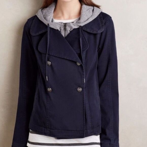 Anthropologie Jackets & Blazers - ANTHROPOLOGIE HEI HEI Hooded Utility Jacket Layered Navy Gray Women’s Size Large